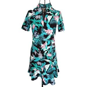 Tommy Bahama Golf Dress Womens Sz XS Tropical Orchids Flirty Ruffle